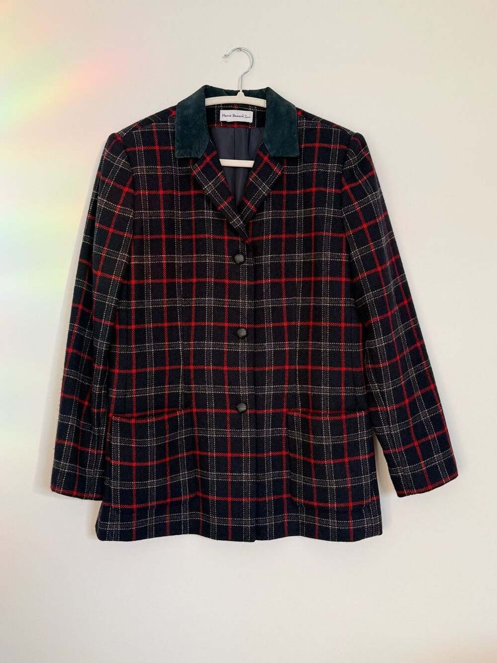 Harve Benard Sport Wool Plaid Blazer Jacket Suede Collar Sz L Women’s